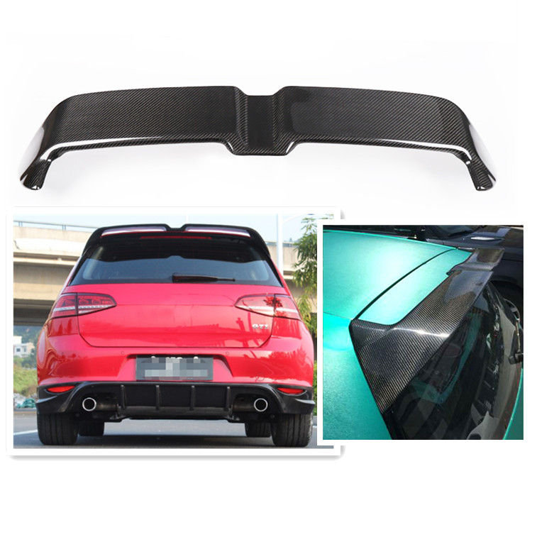 Carbon fiber ducktail spoiler on VW Golf — product and installed views