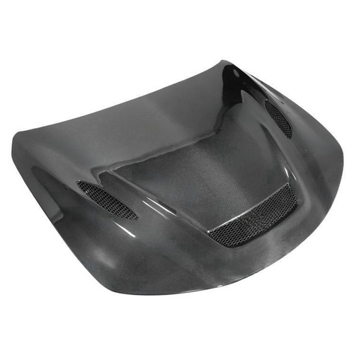 Alfa Romeo Giulia carbon fiber vented engine hood, gloss weave, on white