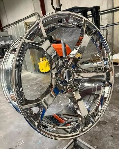 Triple chrome forged wheel, angled view