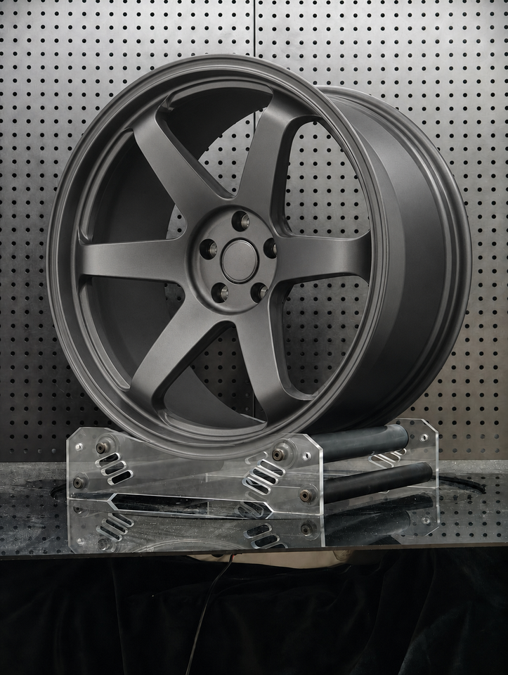 TE37-style forged wheel in anthracite grey, front view