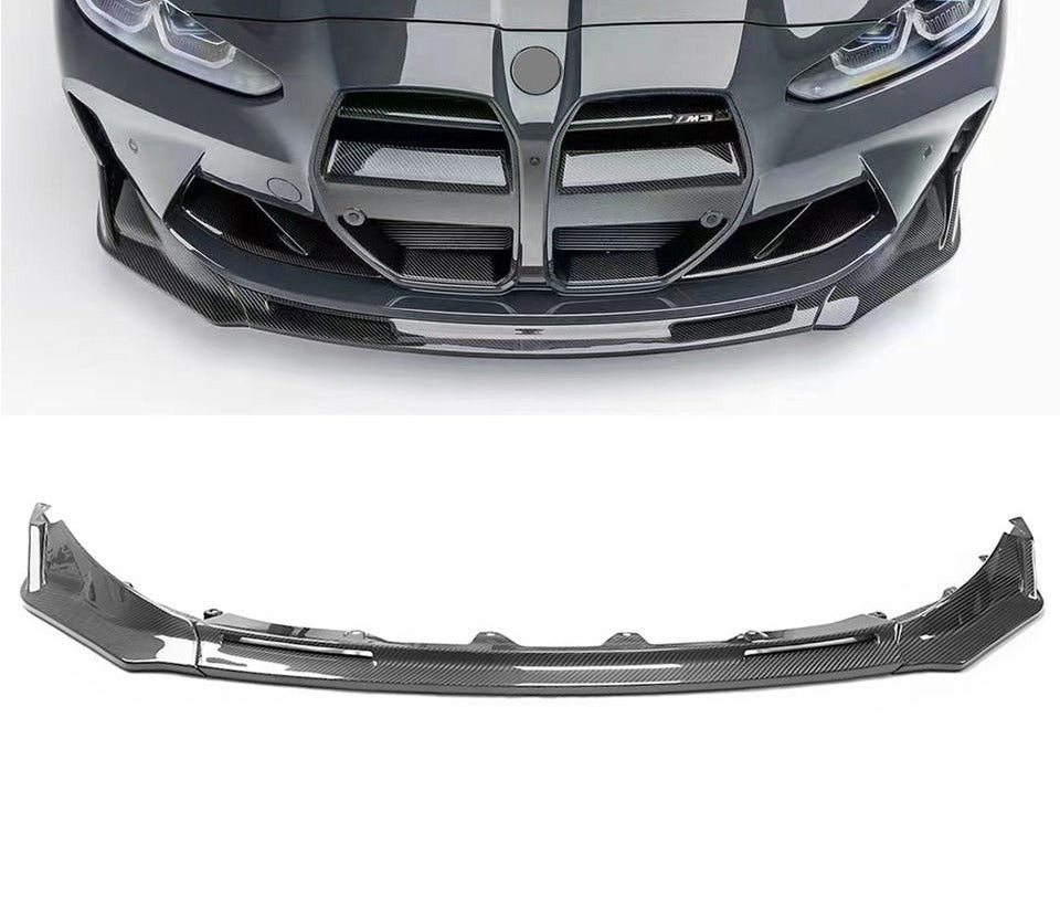 BMW M3/M4 (G80/G82/G83) Dry Carbon Fiber Front Lip — V Style, 3-Piece (2021+)