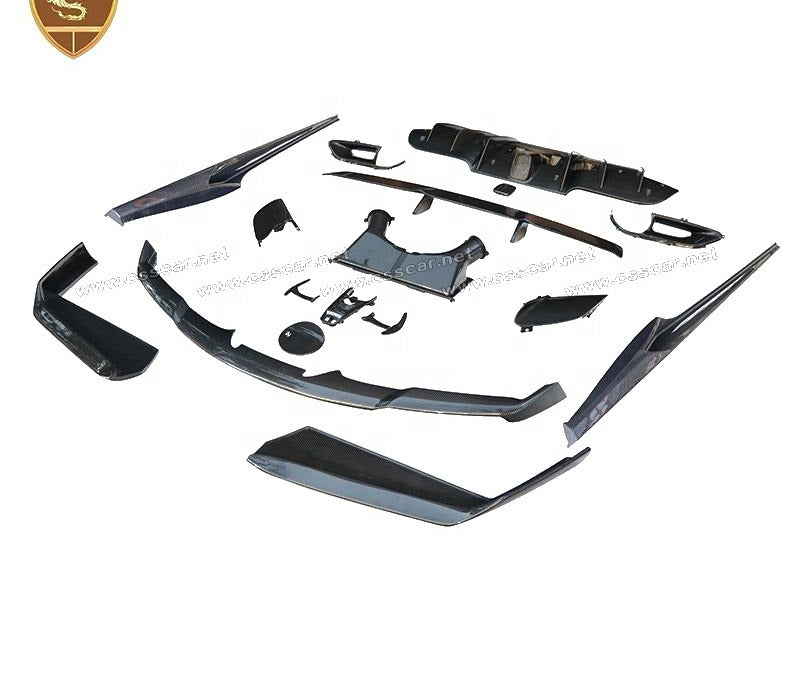Ferrari 488 Carbon Fiber Body Kit — N Style: Side Skirts, Front Lip, Diffuser, Rear Wing