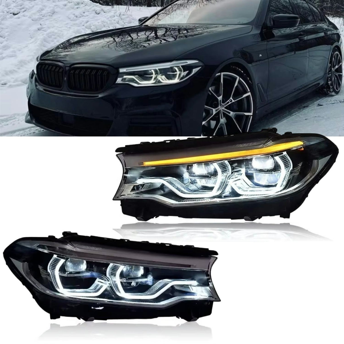 Upgrade Headlights 5 Series G30 G38 2018-2020 525i 530i 535i F90 LED Auto Front Lights DRL Signal Spoon Head Lamps