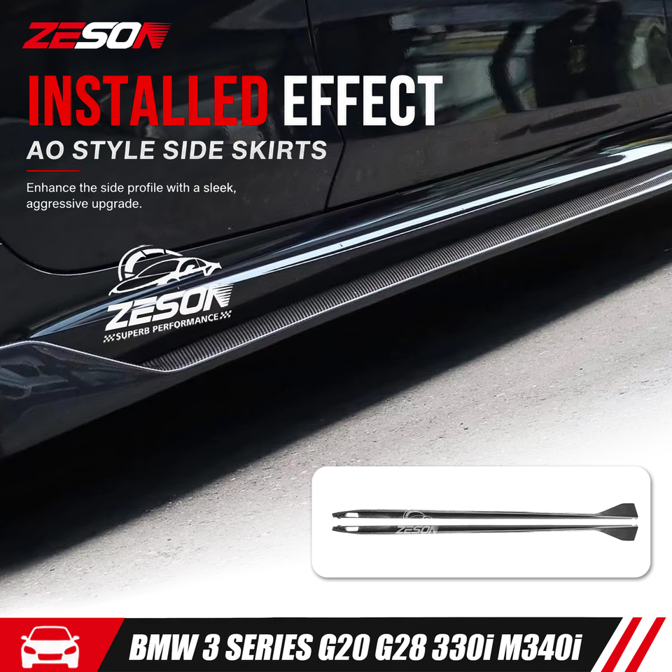 BMW 3 Series (325i/330i/M340i) (G20) Carbon Fiber Side Skirts — AD Style (2019–2023)
