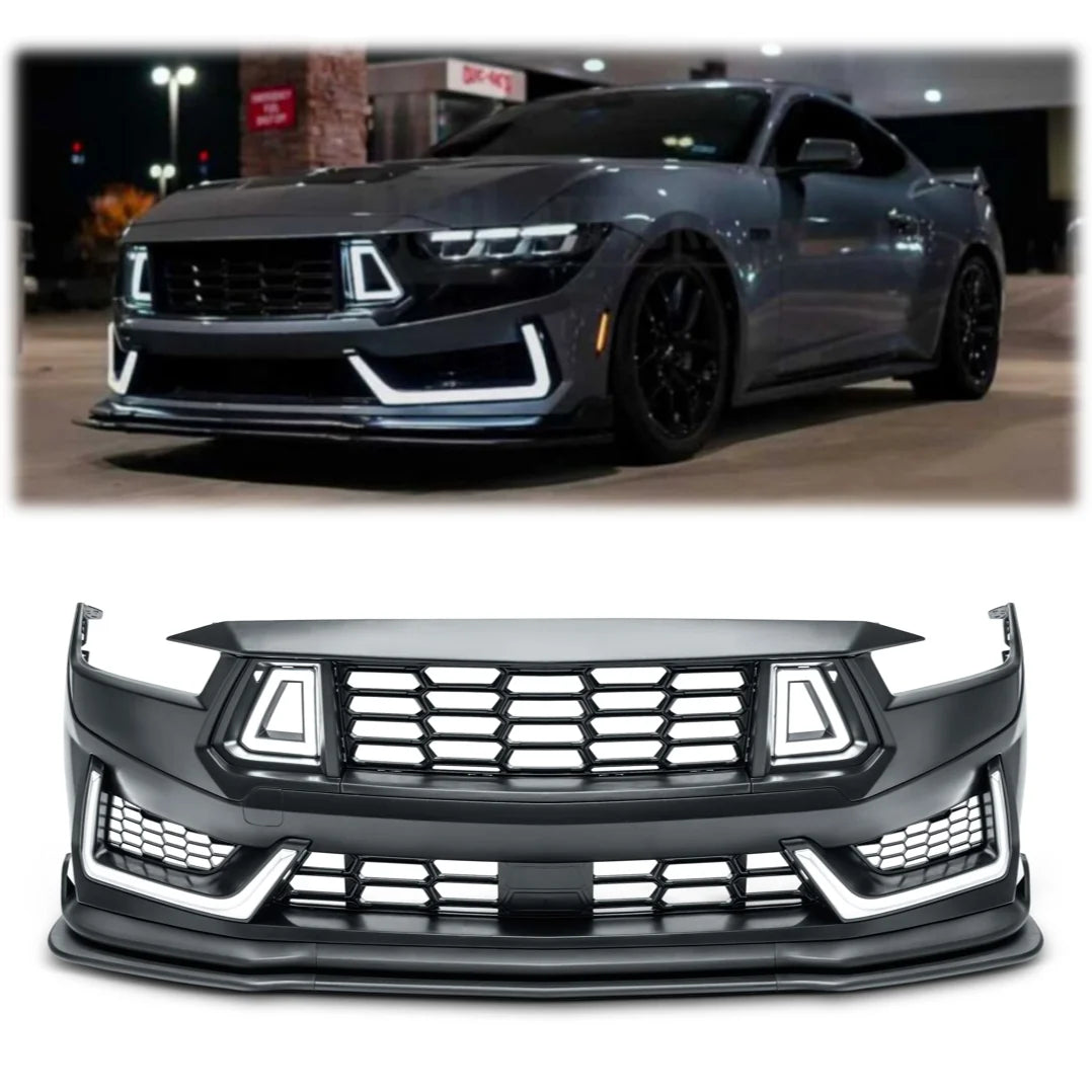Ford Mustang Car Bumpers") New Dark Horse Style Front Bumper Kit with LED Lights and Grille