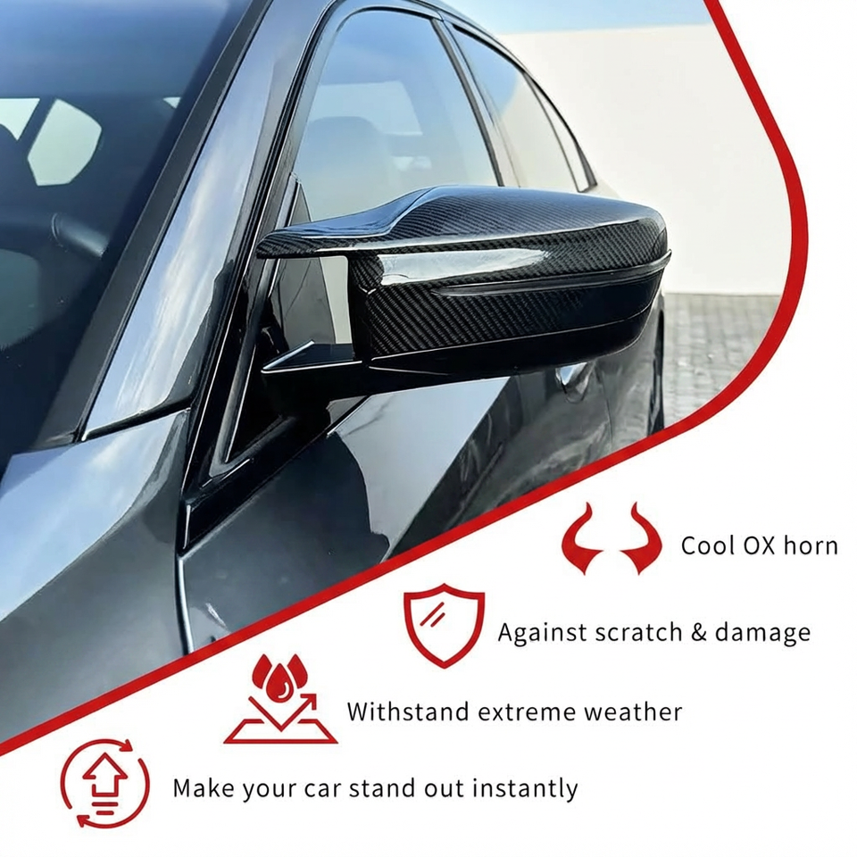 BMW (G20/G30/G32/G11/G12/G38/G28/G22/G15/G16) Carbon Fiber Mirror Covers — G8X Style, LHD