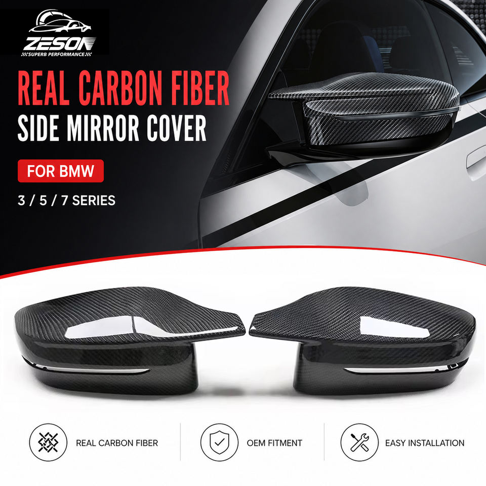 BMW (G20/G30/G32/G11/G12/G38/G28/G22/G15/G16) Carbon Fiber Mirror Covers — G8X Style, LHD