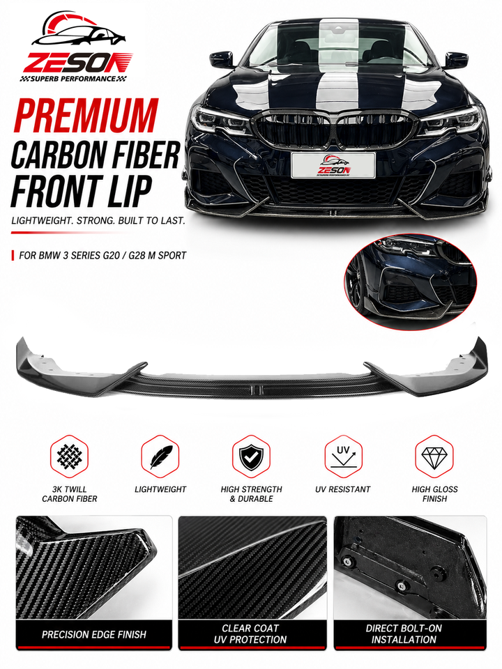 BMW 3 Series Pre-LCI (330i/M340i M Sport) (G20/G28) Carbon Fiber Front Lip — AD Style (2019–2022)
